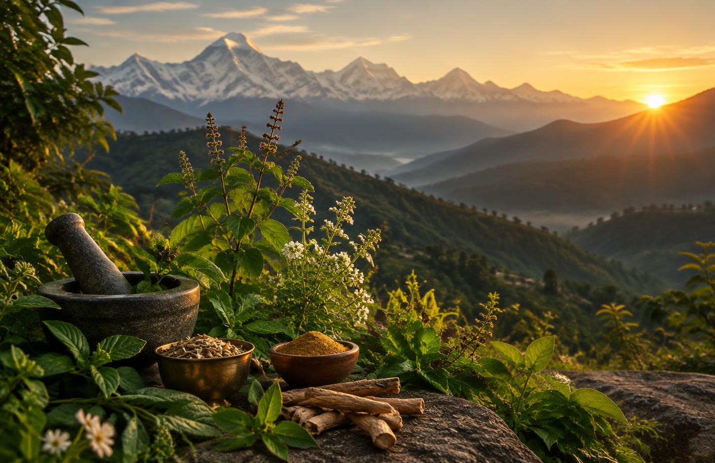 Himalayan landscape with herbs